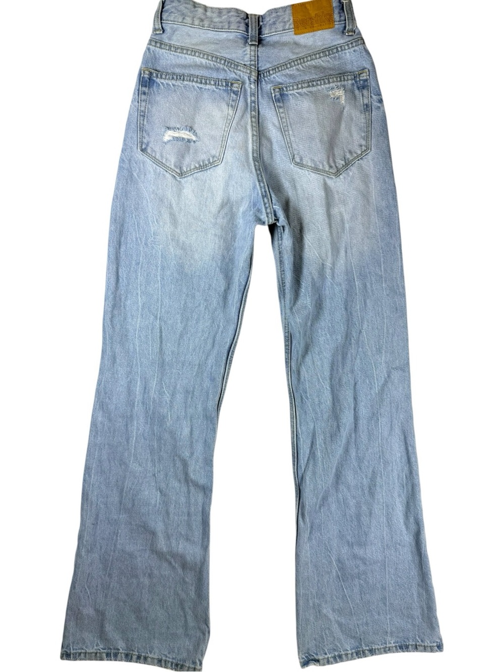 Bershka 90s Wide Leg Distressed Light Wash Y2K Baggy Jeans Size 2 Boho - Picture 4 of 15